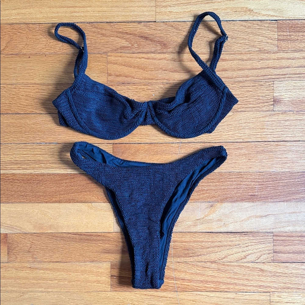 Monday Swimwear Maui Top Tamarama Bottom Black Crinkle